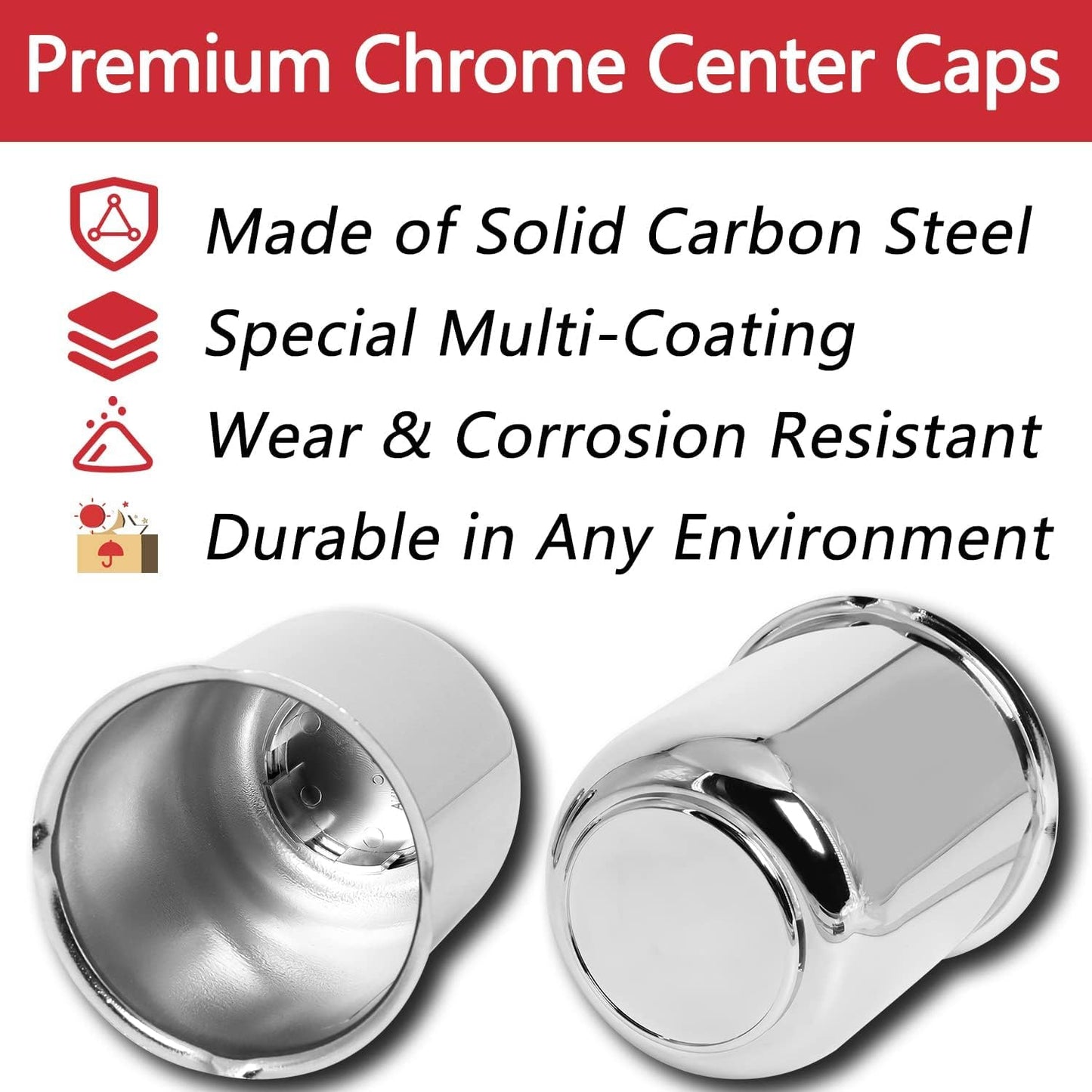 3.19" Push Through Wheel Center Caps for Trailer Truck RV Wheel Rims, Chrome Silver Trailer Wheel Hub Center Caps Fit 3.19inch Center Bore, Carbon Steel Weatherproof & Corrosion Resistant(4 Pack)