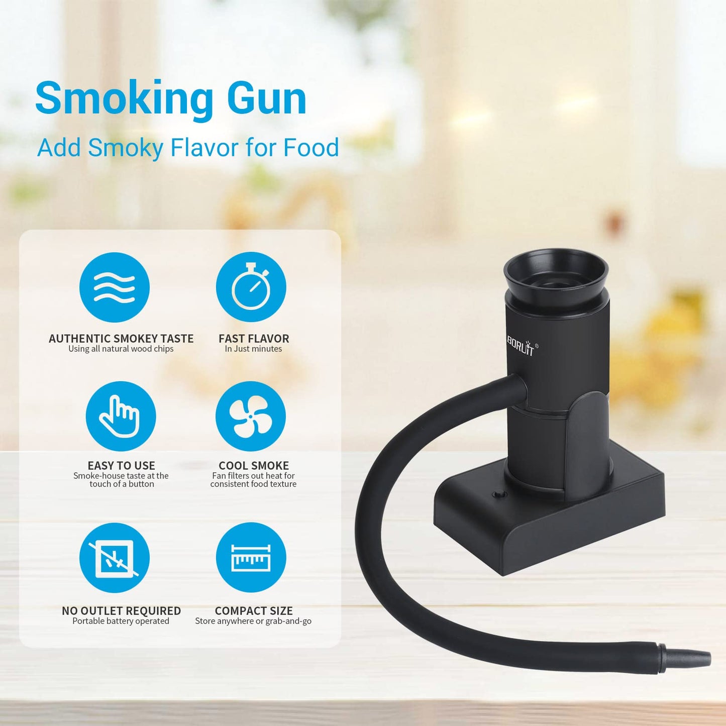 Upgrade Smoking Gun Food Smoker Portable Wood Cocktails Smoke Infuser with Wood Chips,Food Kitchen Smoker for Sous Vide Meat Salmon Cocktails Drink Cheese BBQ Grill,Great for Foodie Gifts（Black)