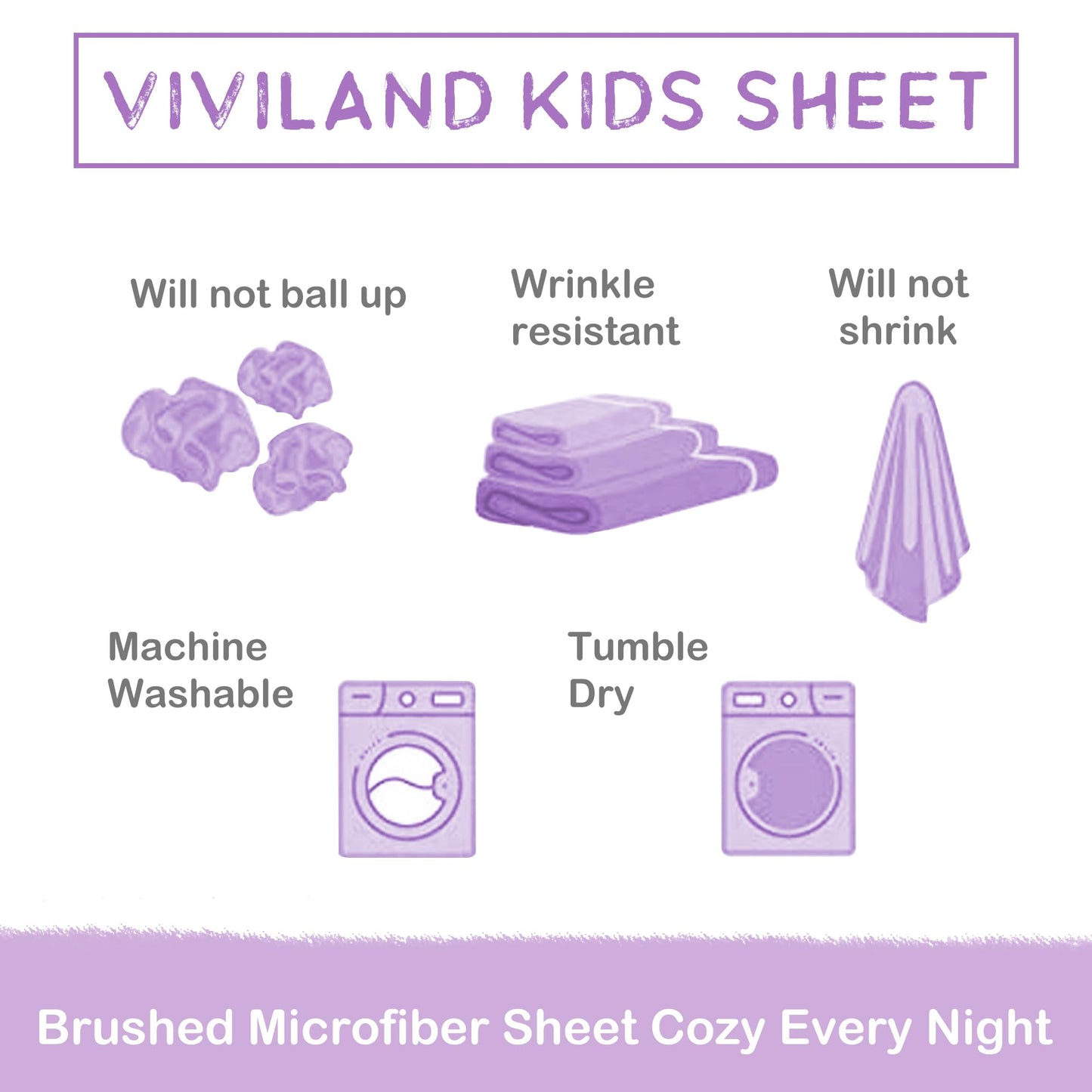Viviland Kids Twin Sheet Set - Girls Purple Twin Sheet Set - Kids Toddlers Twin Microfiber Single Fitted Sheets and Pillowcase - Colorful Hearts Printed