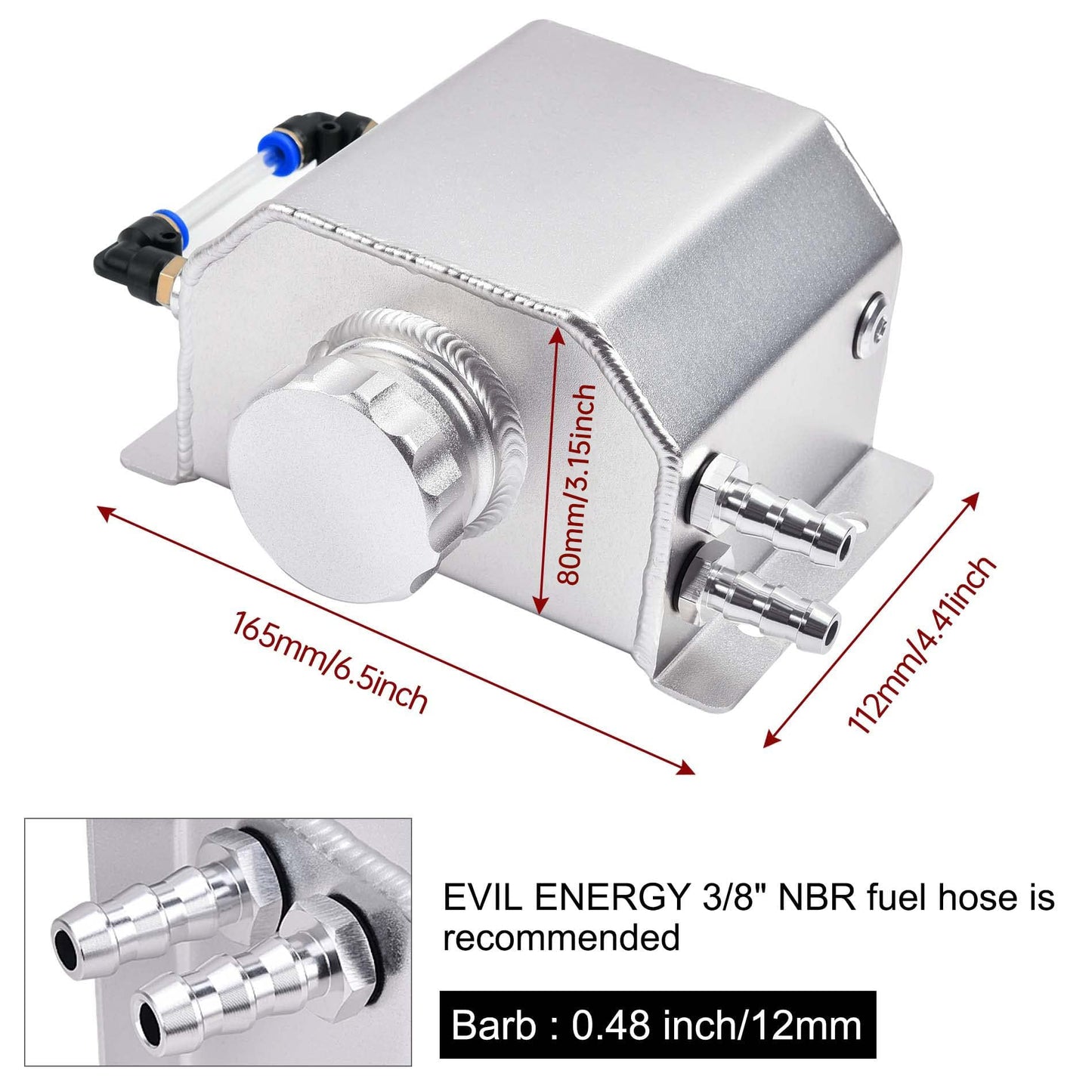 EVIL ENERGY Overflow Tank,Coolant Radiator Tank,Reservoir Expansion,Universal 1L Aluminum Silver