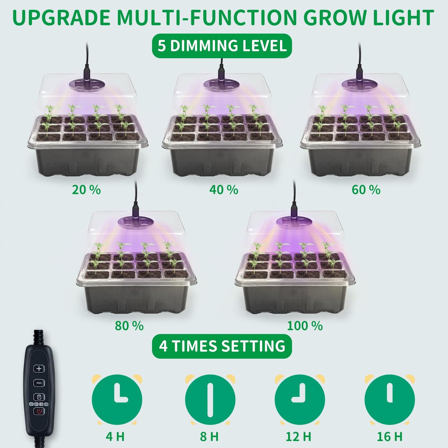 AUPETEK Seed Starter Tray with Grow Light and Heat Pad Seedling Starter Kit 60 Cell Trays Germination Station