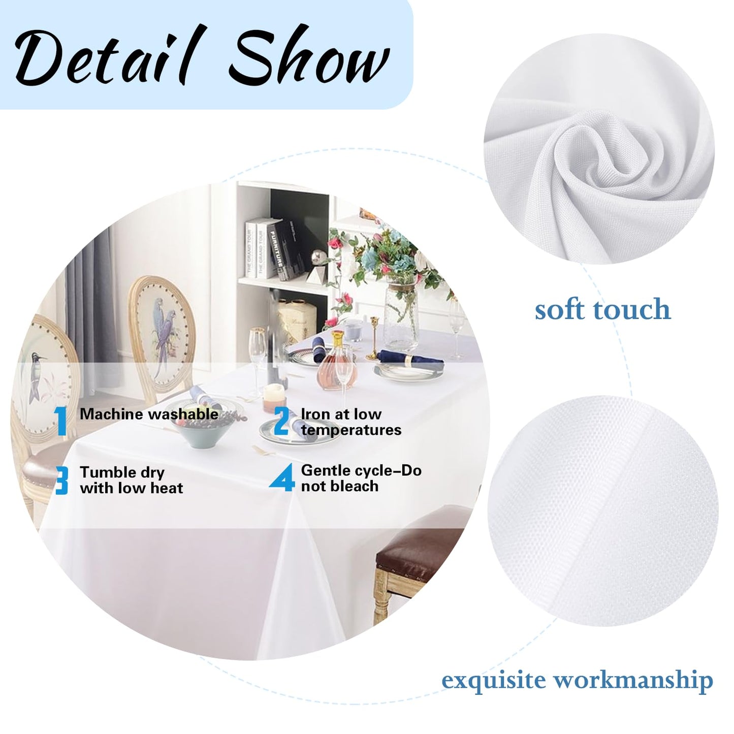 FINDYOU 6 Pack White Rectangular Tablecloths, 60 x 102 Inch, Stain & Wrinkle Resistant Polyester, Perfect for 6FT Tables, Parties, Wedding, Dining