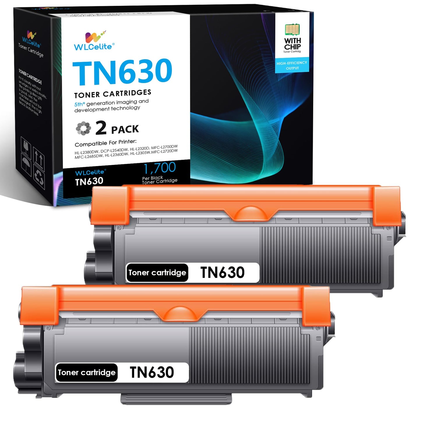 WLCelite TN630 Toner Cartridge Black 2 Pack Replacement for Brother TN630 TN-630 TN660 HL-L2380DW DCP-L2540DW HL-L2320D MFC-L2700DW MFC-L2685DW HL-L2360DW HL-L2305W MFC-L2720DW Printer