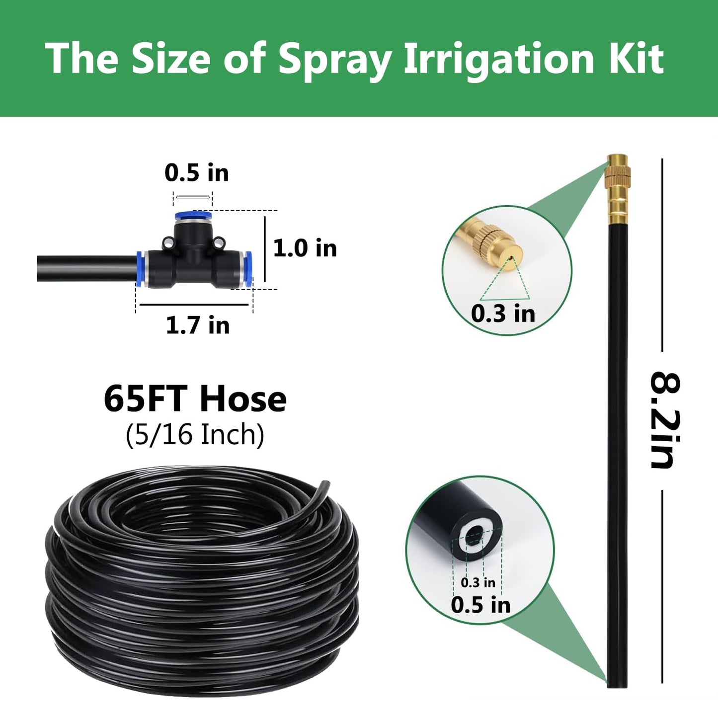 65FT 5/16 Inch Drip Irrigation System for Garden, 2026-Upgrade High-Flow Garden Watering Kit with 20 Adjustable Copper Nozzles, Even Water Distribution for Lawn & Greenhouse