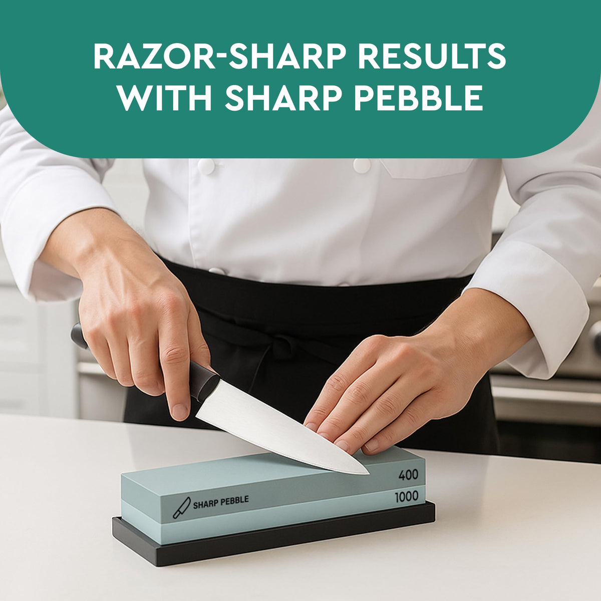 Sharp Pebble Premium Whetstone Sharpening Stone 2 Side Grit 400/1000-Whetstone Knife Sharpener with Flattening Stone & Nonslip Rubber Base