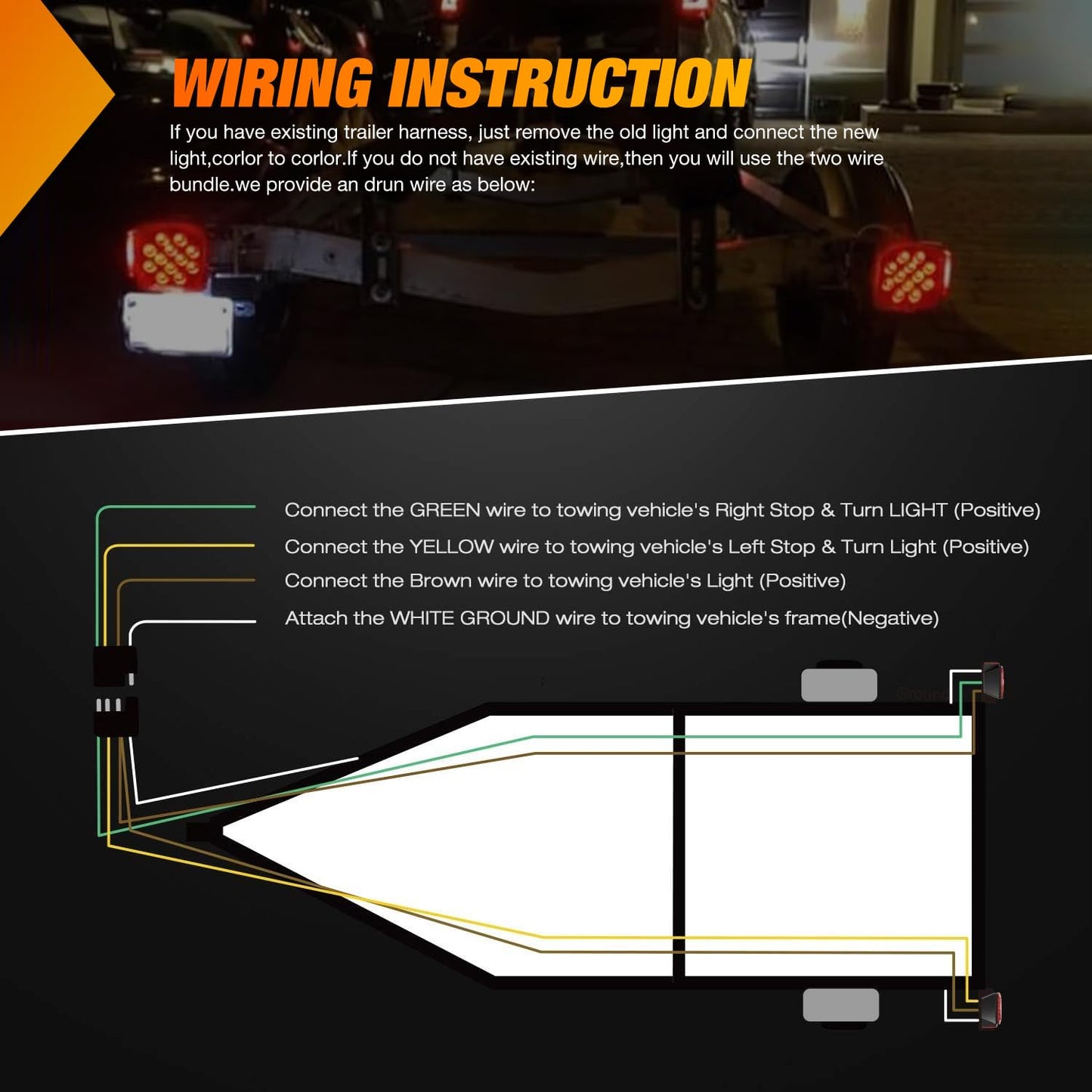 Nilight LED Trailer Light Kit 2 PCS Square Stop Turn Tail Side Marker Lights Steel Mounting Box License Plate Bracket Submersible IP68 For 12V Utility Boat Camper RV Truck