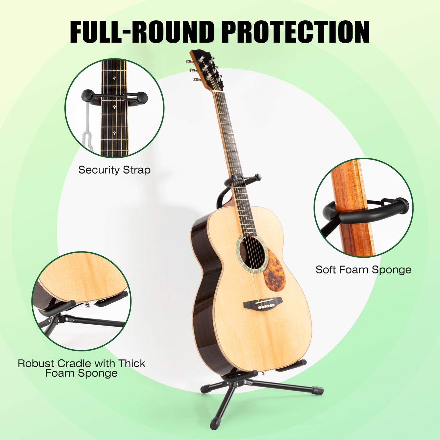 Linrax Guitar Stand with Neck Holder, Folding Guitar Stand, Adjustable Height, Non-Slip Rubber and Foam Arms, Universal Guitar Holder for Acoustic Classical Electric Guitar Bass, Tripod Guitar Rack