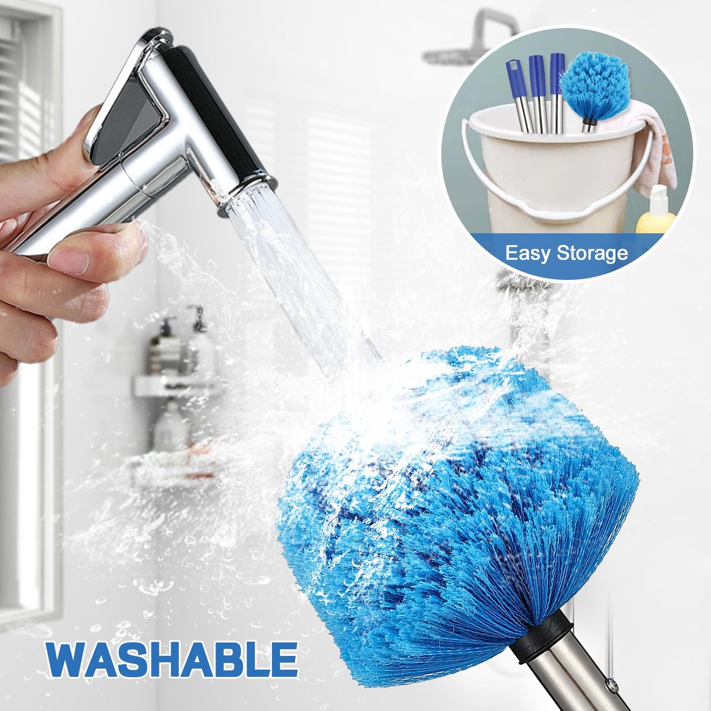 CALCHELE 10FT Spider Web Brush with Pole, Stainless Steel Pole Ceiling Fan Duster for Outdoor Indoor Cleaning