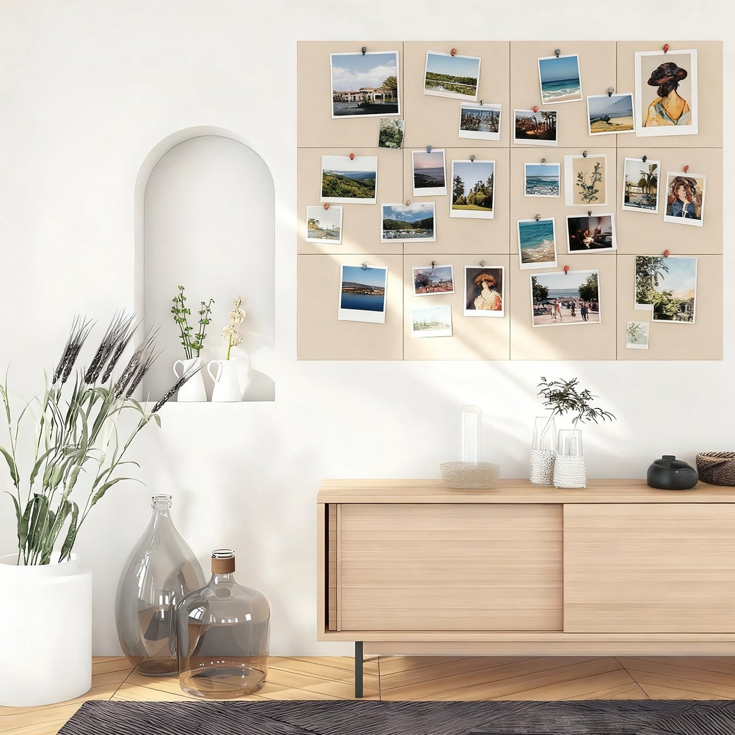 Large Felt Bulletin Board, 48" x 36" Cork Board Alternative 12 Pack Felt Wall Tiles Bulletin Board with 80 Safe Removable Adhesive Tabs, Wall Tiles Tack Push Pin Boards for Home Office Classroom