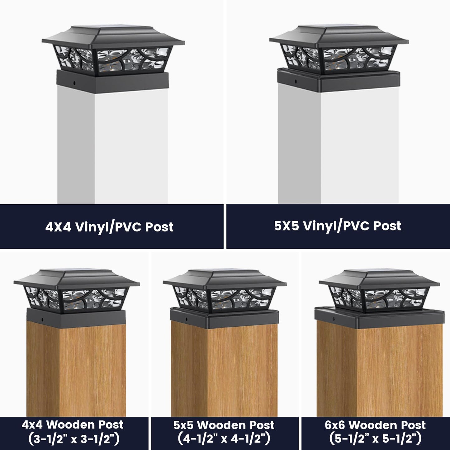 SIEDiNLAR Solar Post Lights Outdoor 4 Modes Deck Fence Post Cap Light for 4x4 5x5 6x6 Vinyl Wooden Posts Patio Garden Decor, Warm White & Cool White Dynamic Lighting Black (6 Pack)