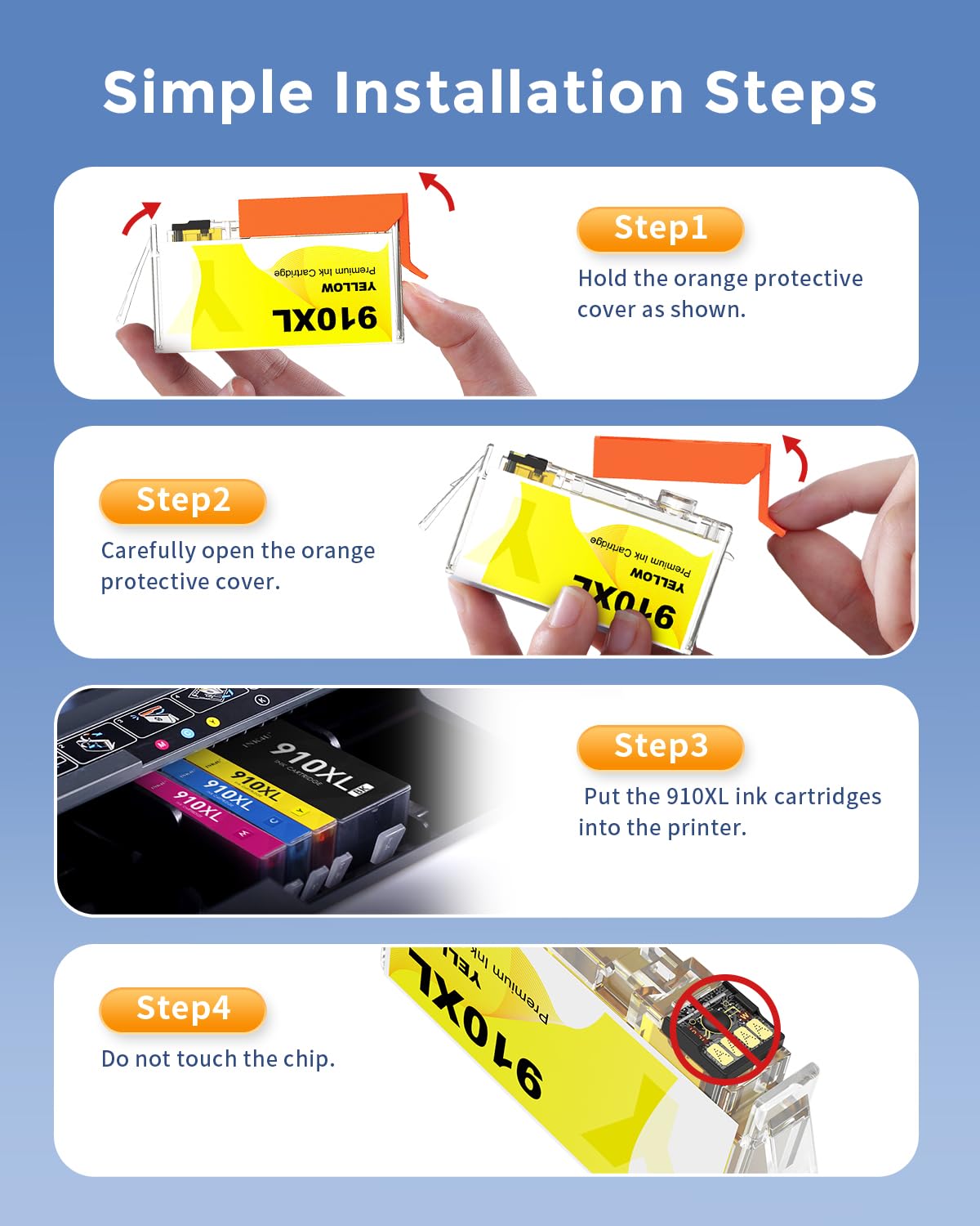 (Latest Chip) 910XL Ink Cartridges for HP Printers, Compatible Replacement for HP 910 Ink Cartridges 910 XL to Work for HP Officejet Pro 8010 8020 8022 8015 8025 8035 Printer (High Yield, 4 Pack)