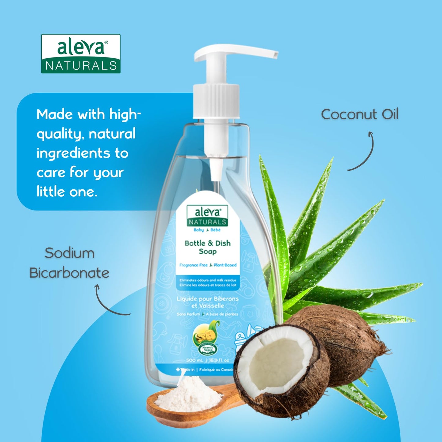 Aleva Naturals Hypoallergenic Bottle and Dish Wash Liquid - Plant-Based and Fragrance-Free Formula, Dish Soap to Clean Baby Feeding Cups and Breast Pumps- 3L VALUE PACK (500ml x 6)