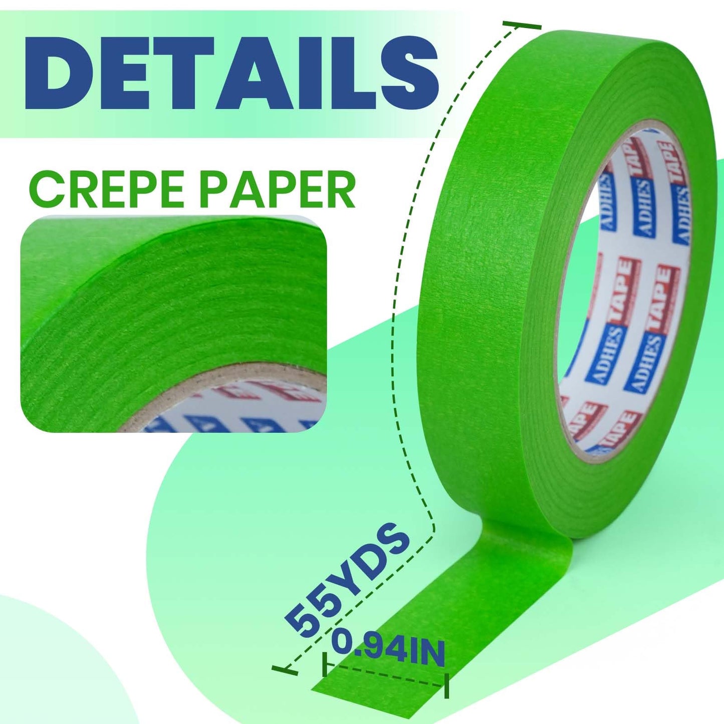 ADHES Green Masking Tape 0.94 Inch x 55 Yards – 30 Rolls, UV Resistant, No Residue, Multi-Surface Painters Tape, Automotive Masking Tape for Indoor & Outdoor, DIY, Arts, Crafts, Labeling