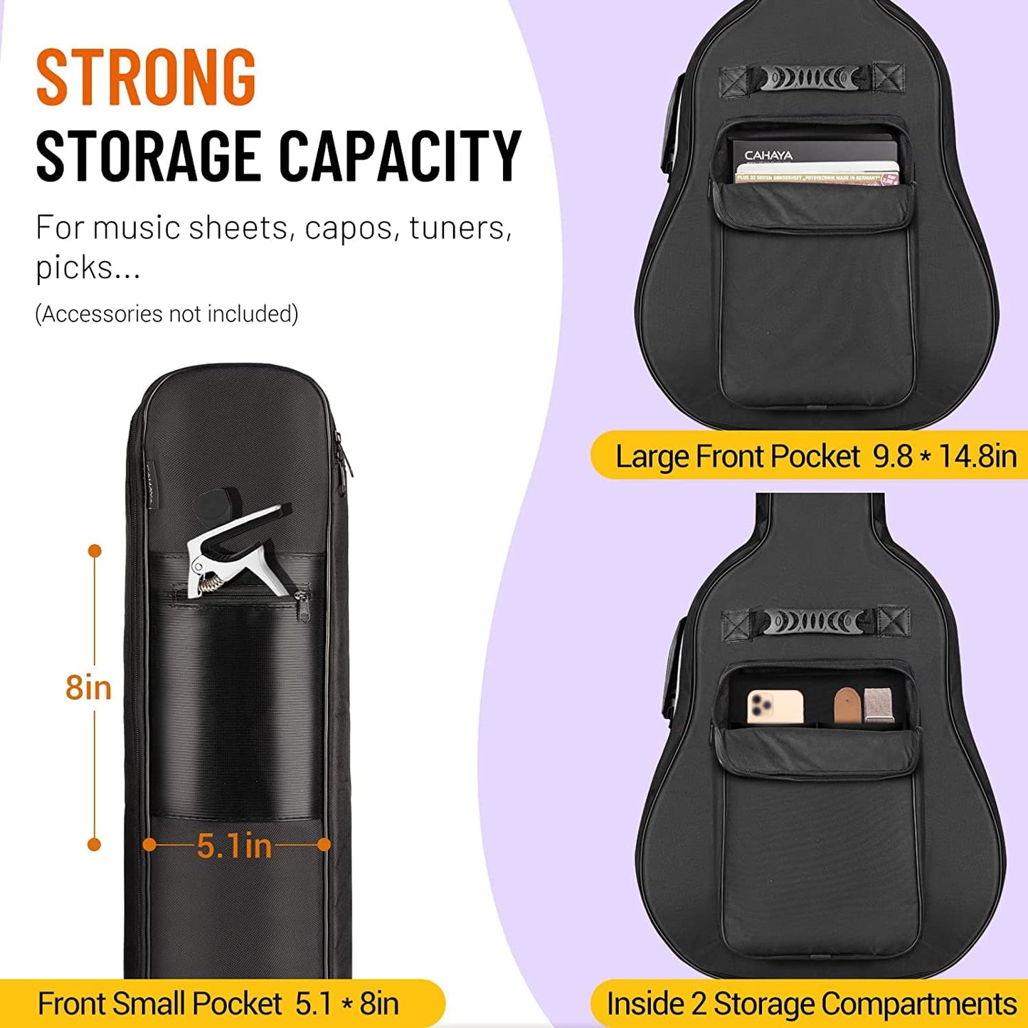 CAHAYA Guitar Bag Acoustic Full Size Extra Thick 12mm Padding Backpack Water-Resistant Oxford Cloth Gig Bag Large Pockets for 40 41 42 in Guitar CY0149