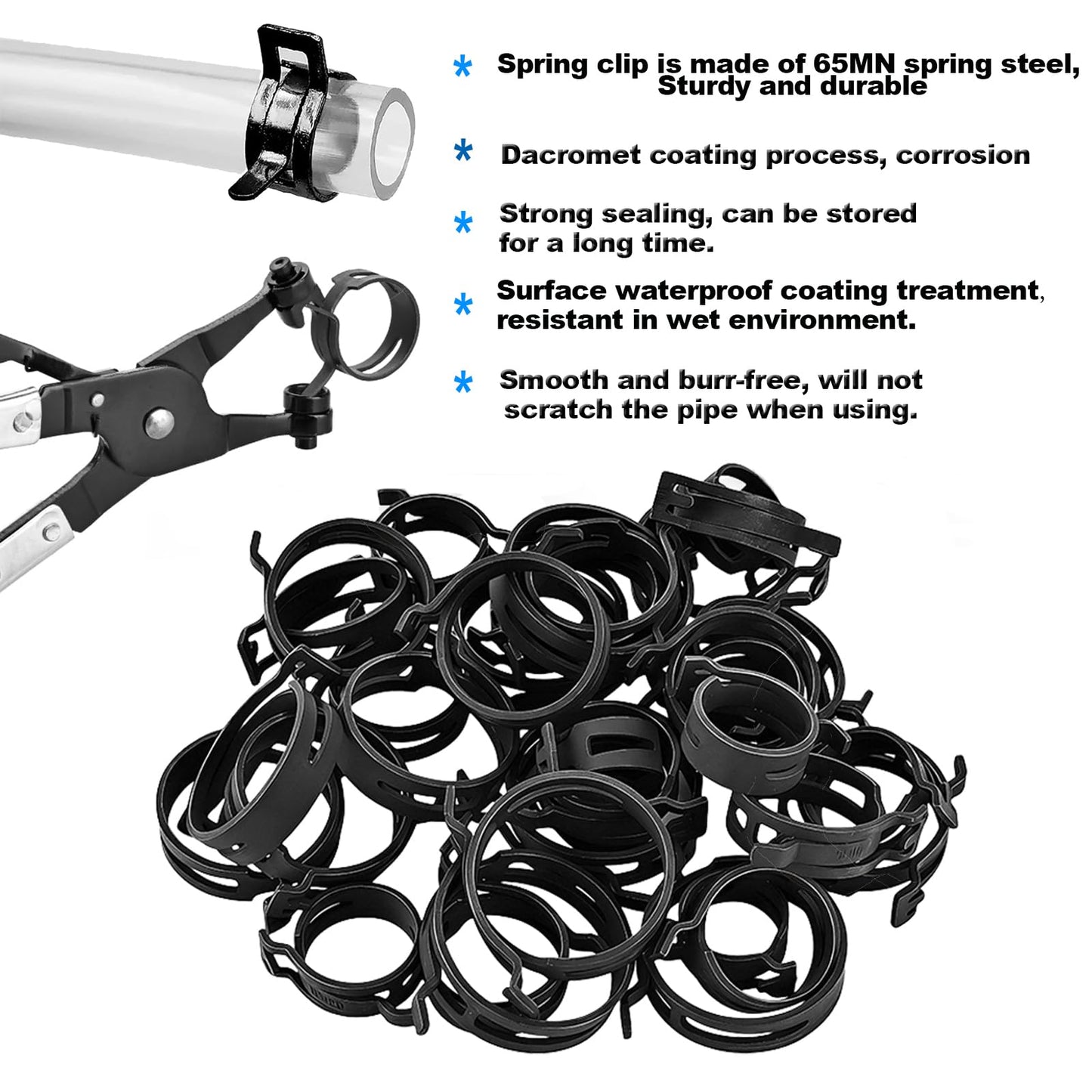 35Pcs 24-47mm Spring Band Hose Clamps with Swivel Flat Plier Assortment Kit, 7 Large Sizes Fuel Line Silicone Vacuum Tube Radiator Hose Black Steel Clamp,Low Pressure Air Clip,Water Pipe