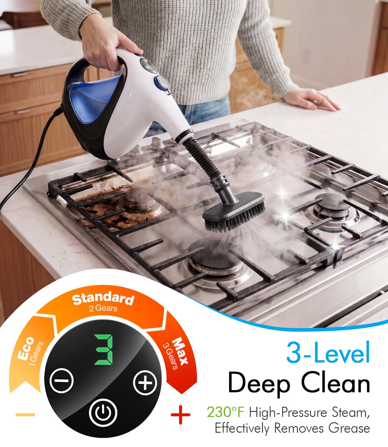 Handheld Steam Cleaner for Home 3s Instant Heat-Up No Need to Wait, Upgrade 2 LB Light Weight Easy Refill Portable Steamer Cleaner for Furniture Couch Grout Walls Kitchenware Cleaning (White)