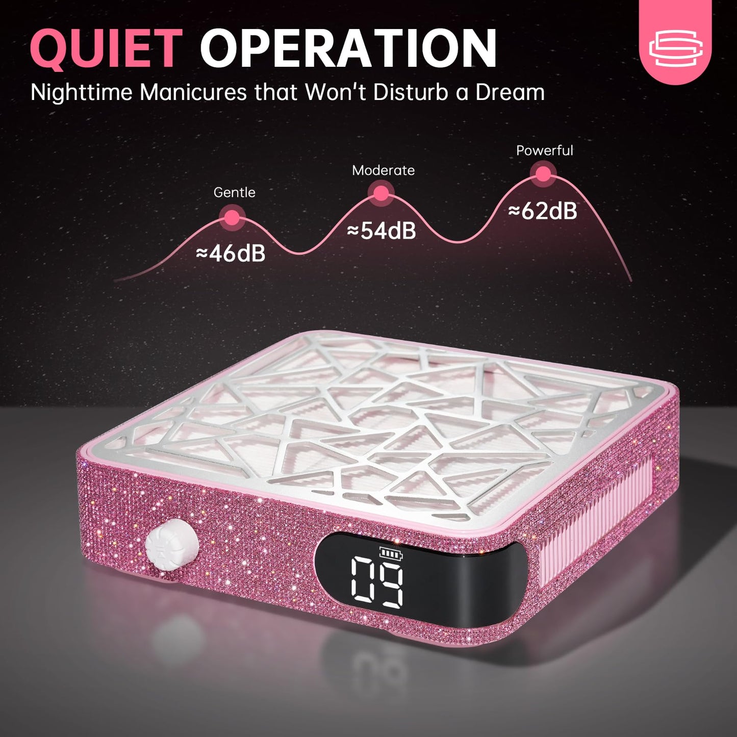 CHRISTINE SHELLY Nail Dust Collector, Powerful Vacuum Fan Vent Dust Collector Extractor Dust Suction Machine for Acrylic Nails Polishing, Nail Salon, Pink Diamond