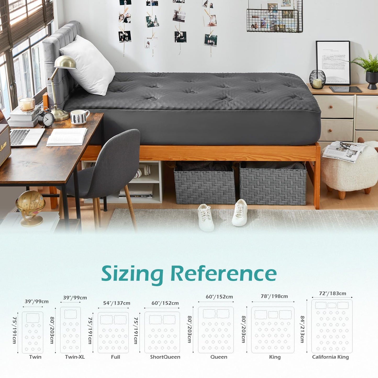 Hansleep Memory Foam Mattress Topper Twin XL, Bamboo Cooling Mattress Topper for College Dorm, Mattress Pad with Deep Pocket, Breathable Air Mattress Topper Cover, 39x80 Inches, Charcoal