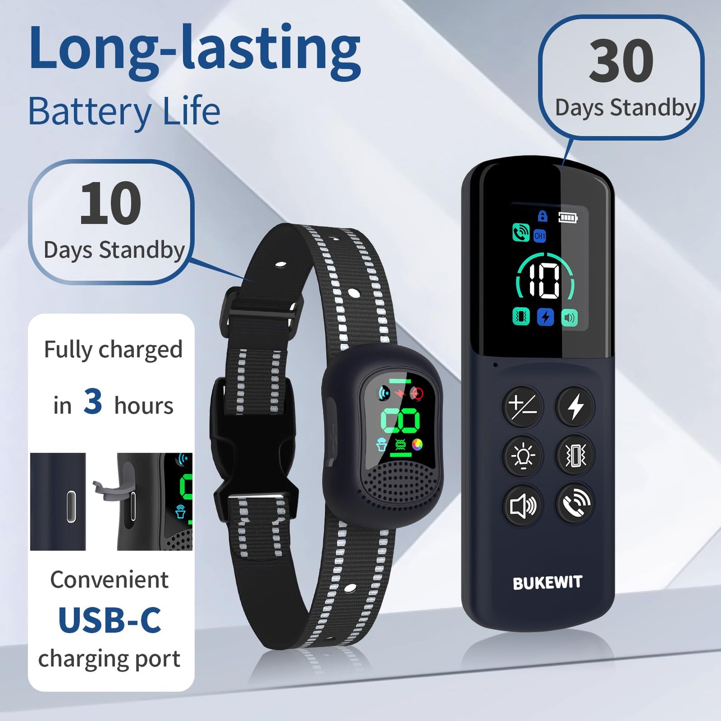 BUKEWIT Dog Shock Collar with Remote Calling for Large Medium Small Dogs, Rechargeable E-Collar, Dog Training Collar with 4 Adjustable Sensitivity Beep Vibration