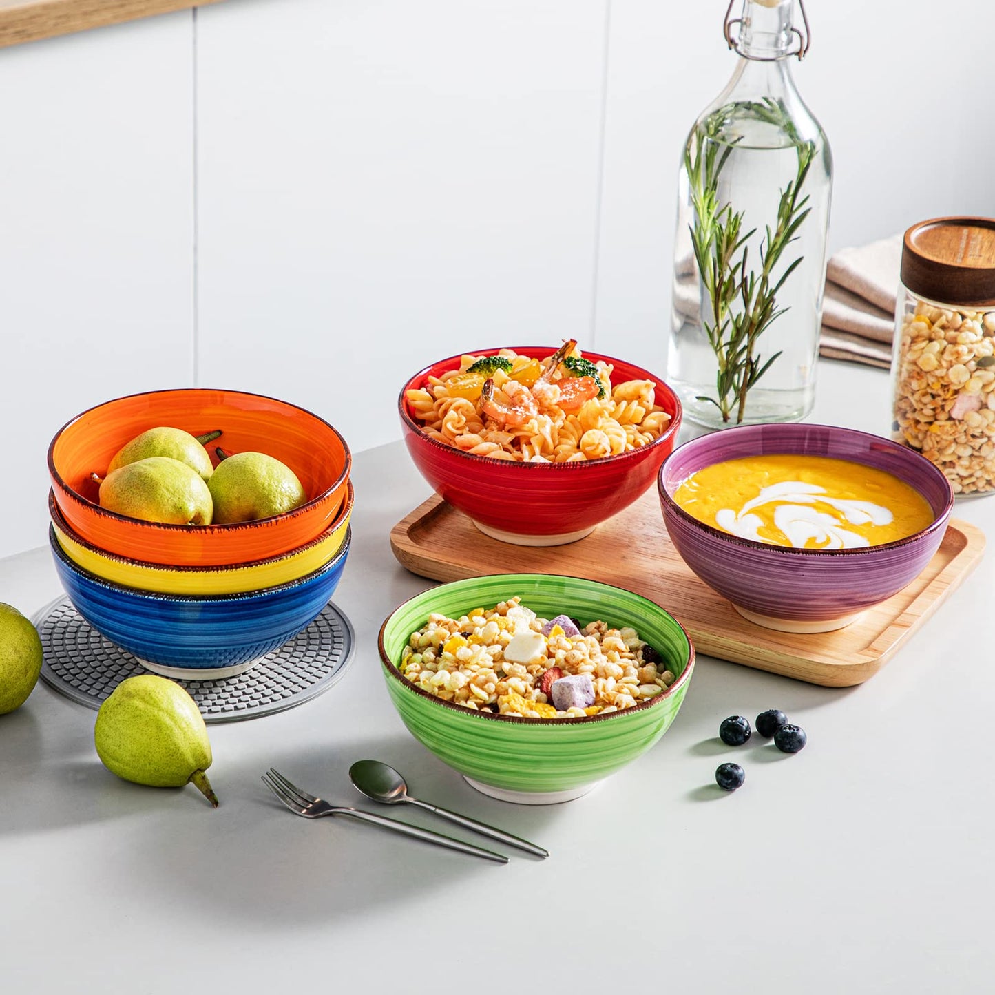vancasso Bonita 27 Oz Cereal Bowls Set of 6, Ceramic Bowls, 6 Inch Soup Bowls, Dishwasher & Microwave Safe
