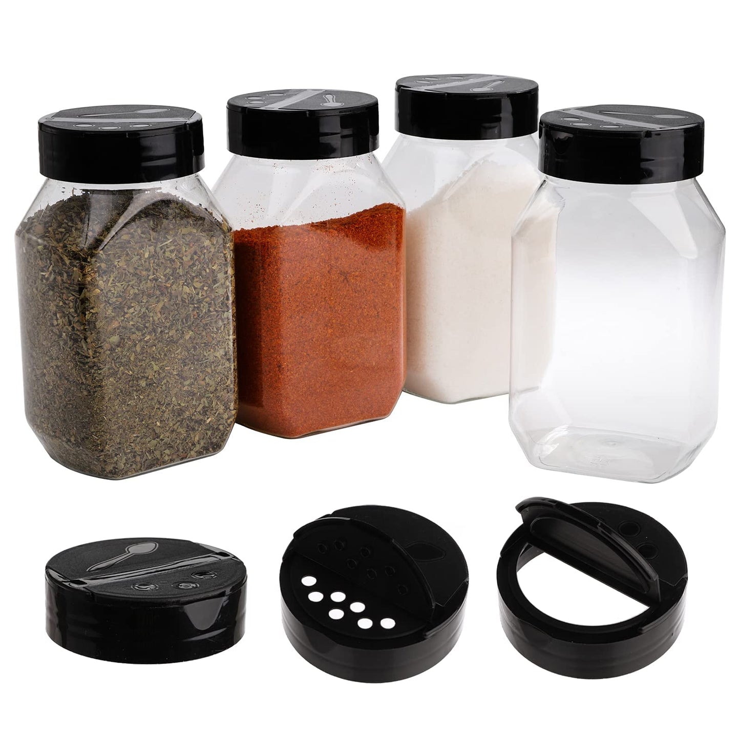 Dicunoy 16 Pack 500ml Plastic Spice Jars, 17 OZ Large Seasoning Containers with Shaker Lids, BPA Free Spice Jars Large, Reusable Empty Storage Spice Bottle for Kitchen Storing Spice, Powders