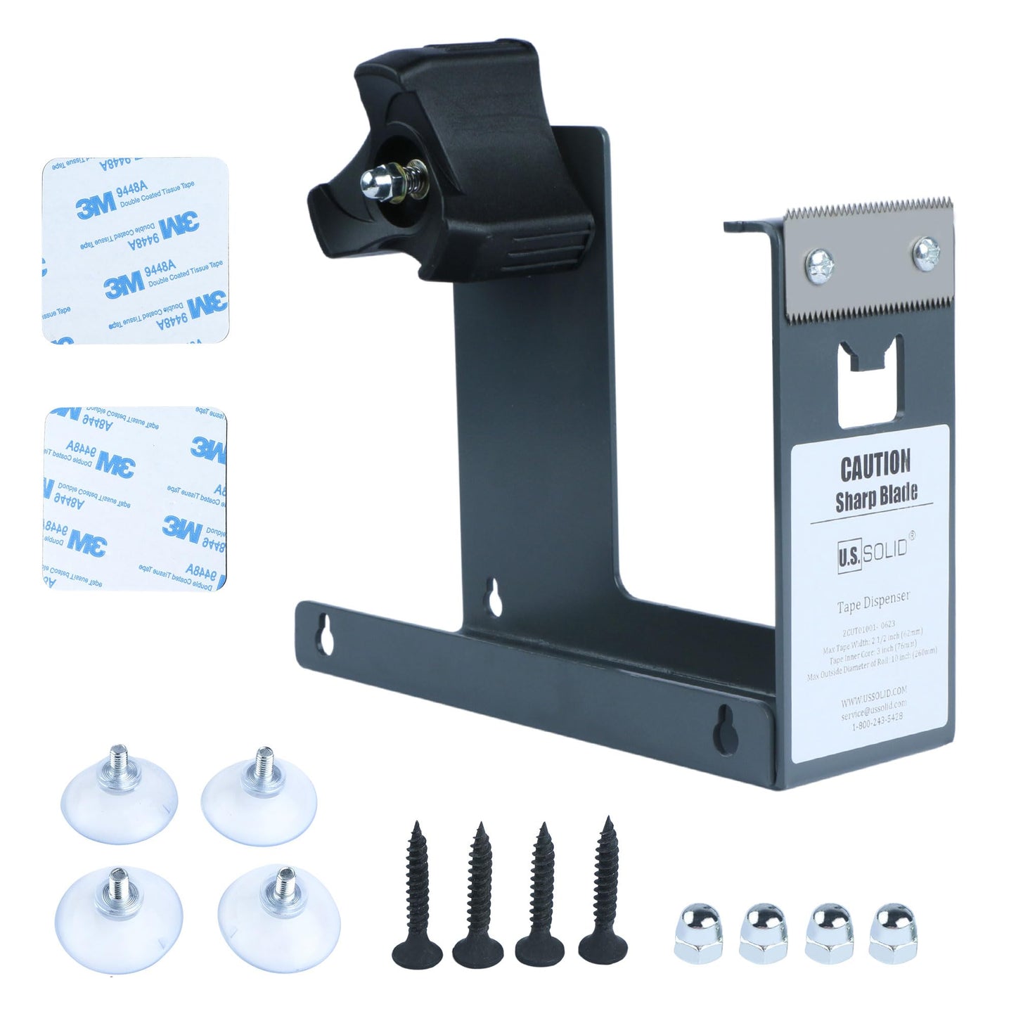 U.S. Solid Iron Desktop Tape Dispenser - 2.5 Inch Wide, 3 Inch Core, 3 Mounting Options, Extremely Durable
