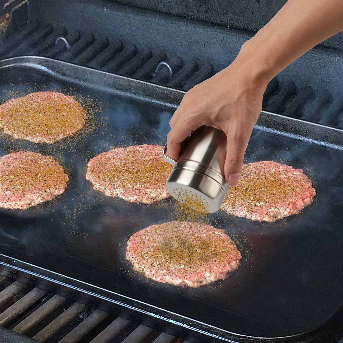 HULISEN Hamburger Tool Kit with Stainless Steel Round Burger Press, Grill Spatula and Spice Dredge Shaker, Burger Tools Griddle Accessories Kit for Camp Chef and Outdoor Grilling