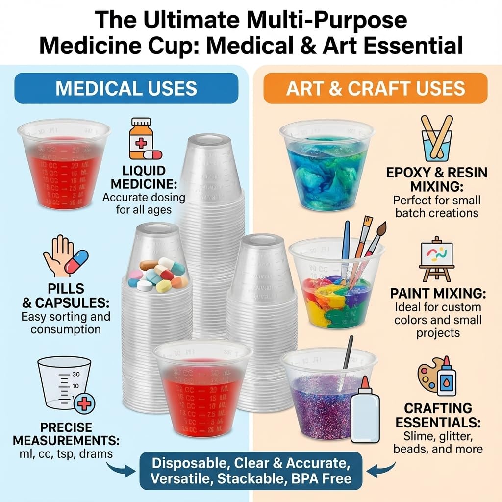 Dimes [500 Count - 1 oz Plastic Medicine Cups Bulk Pack, For Epoxy Mixing , Resin Mixing and Paint Mixing - 1 Ounce (30ml) Disposable Graduated Plastic Cups for Pills and medication