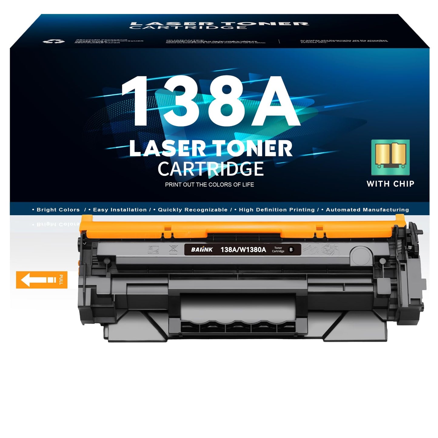 BAIINK 138A Toner Cartridge Black (with CHIP) Replacement for HP 138A W1380A 138X W1380X Compatible for HP Pro 3001dw 3001fdw MFP 3101fdw Printer (1 Black, with Chip)
