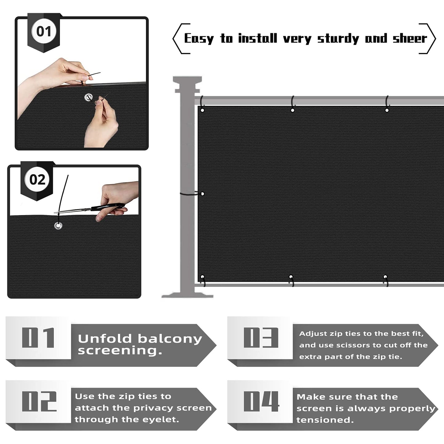 GardenLux 3'x20'Balcony Privacy Screen Cover Fence Cover UV Protection Weatherproof Windscreen Heavy Duty for Patio, Backyard,Black
