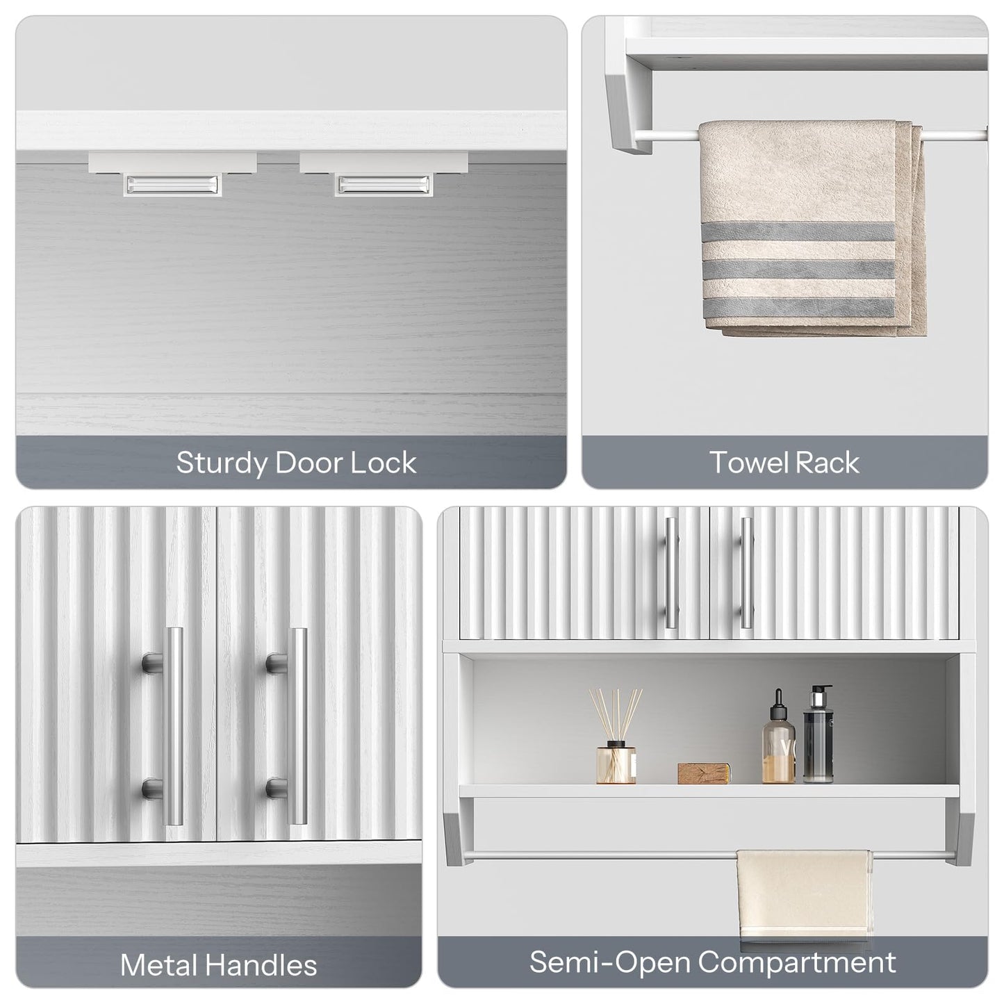 HOOBRO Bathroom Wall Cabinet, Farmhouse Medicine Cabinet, Wall Mounted Bathroom Cabinet with Towel Rack, Adjustable Shelf, for Small Spaces, Bathroom, Kitchen, White WW135CW01