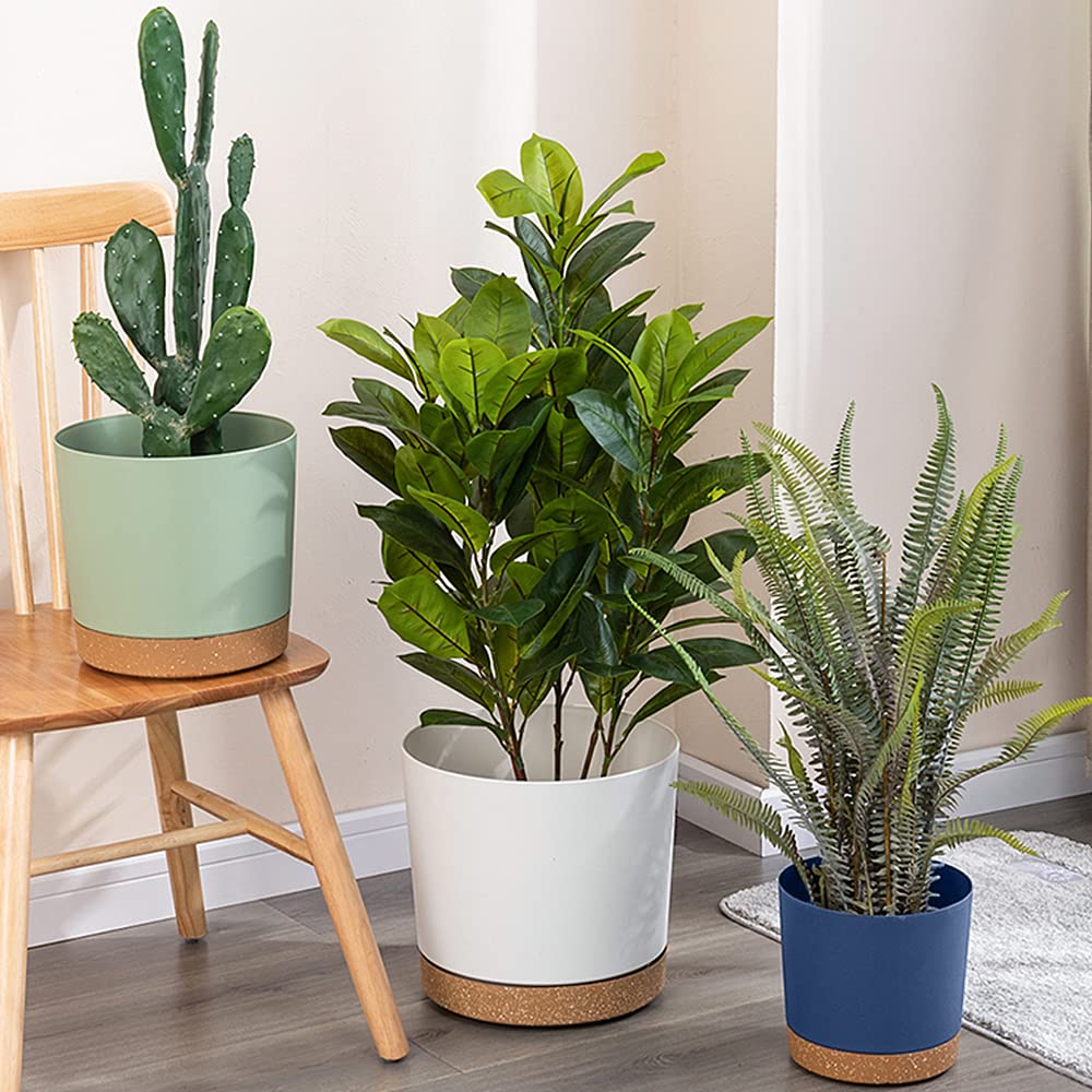 ZMTECH Plant Pots, Set of 6 6.5'' Self Watering Plastic Planter with Drainage Hole and Saucer,Modern Decorative Flower Pot for Indoor Outdoor House Plants, Succulents, Flowers - Blue