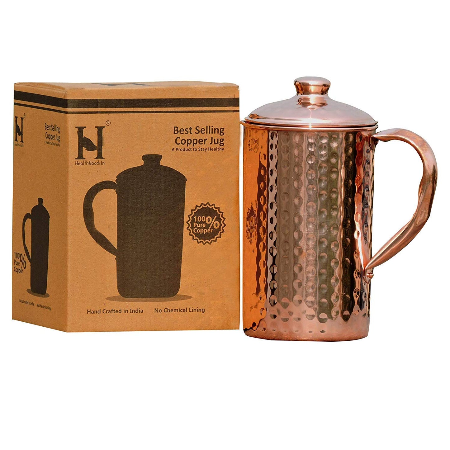 HealthGoodsIn - Pure Copper Hammered Water Jug | Copper Pitcher for Ayurveda Health Benefit