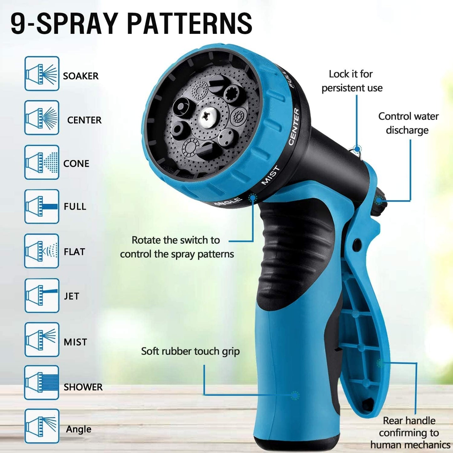 Vorey Garden Hose 100FT, Expandable Hose Flexible Lightweight Water Hose with 9 Function Nozzle Sprayer Expanding Durable Hose with 3/4 Inch Solid Brass Fittings, Black and Blue