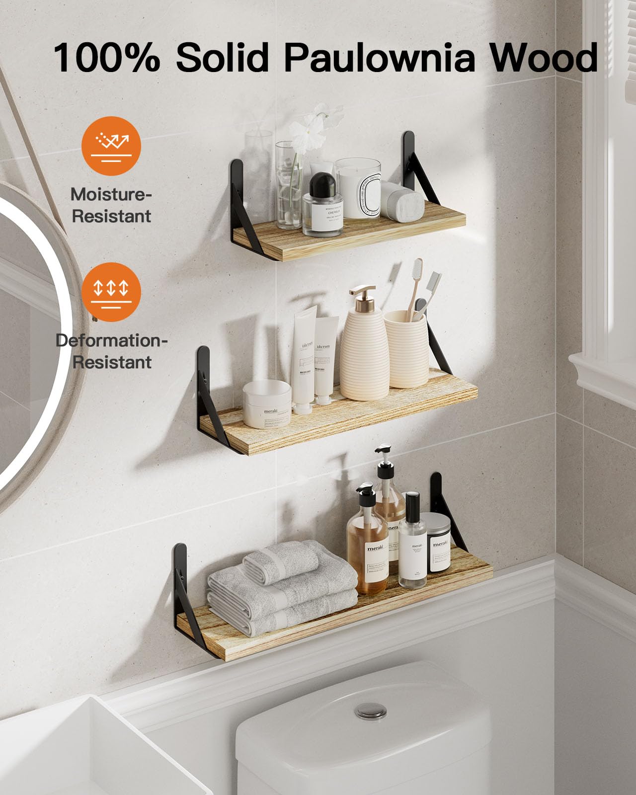 AMADA HOMEFURNISHING Wall Shelves Set of 6, Wood Floating Shelves for Wall Decor, Rustic Farmhouse Floating Shelf for Bedroom, Wall Shelf for Bathroom Storage, Book Shelves for Living Room