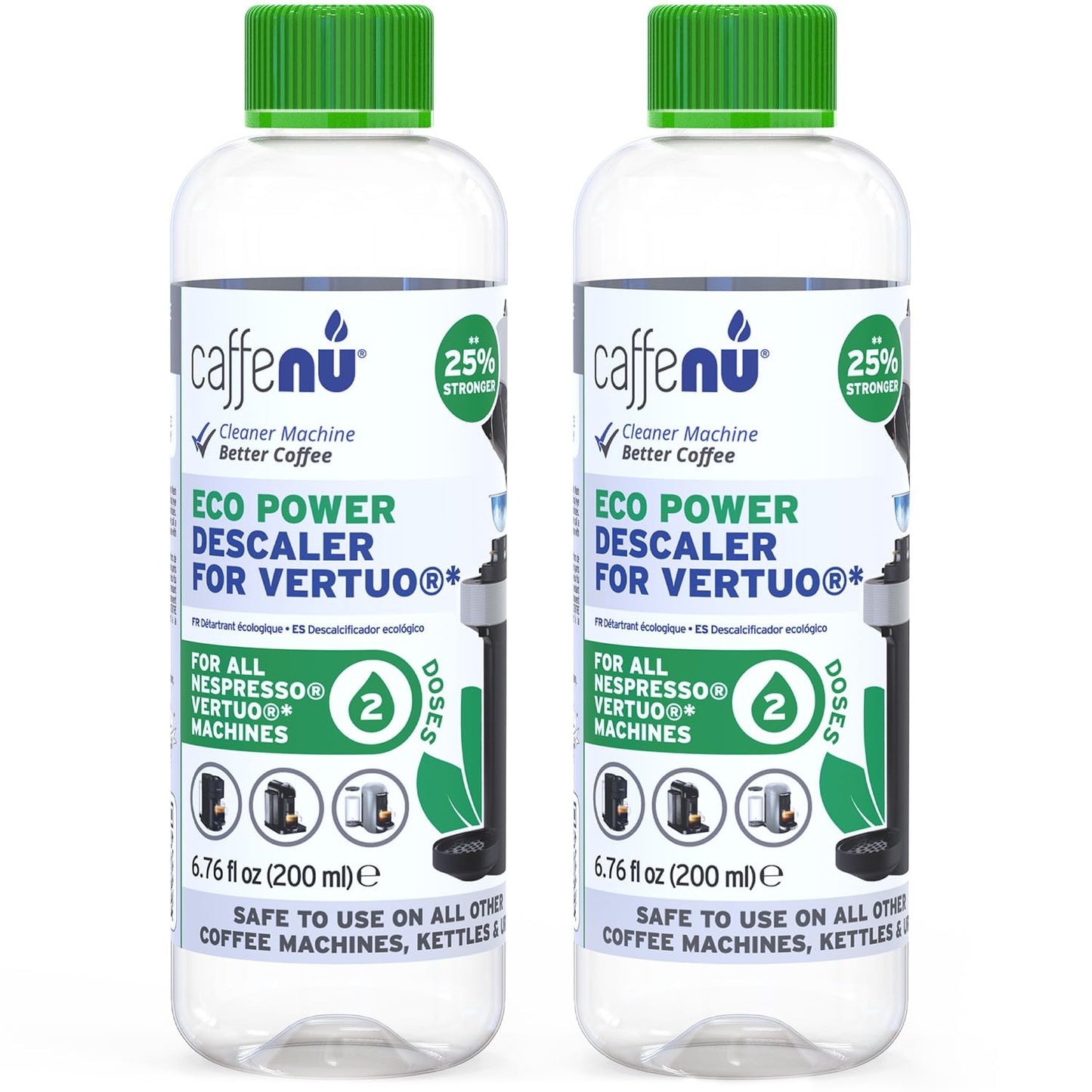 Nespresso Compatible Descaling Kit. 2 Bottles of Vertuo Descaler Solution. Removes Limescale For Hotter Coffee. 4 Uses Descaler For Nespresso Vertuo Coffee Machines.