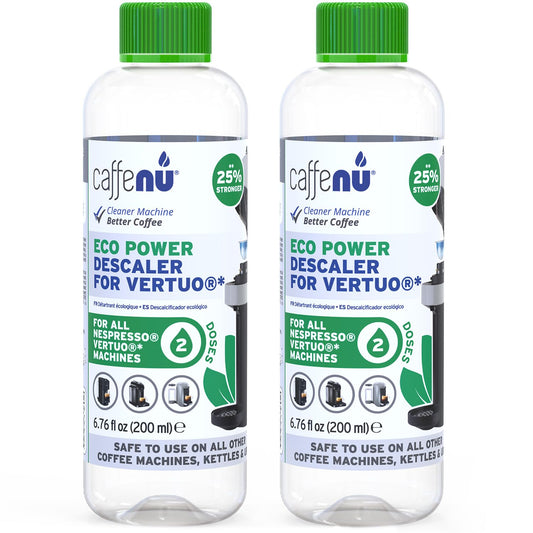Nespresso Compatible Descaling Kit. 2 Bottles of Vertuo Descaler Solution. Removes Limescale For Hotter Coffee. 4 Uses Descaler For Nespresso Vertuo Coffee Machines.