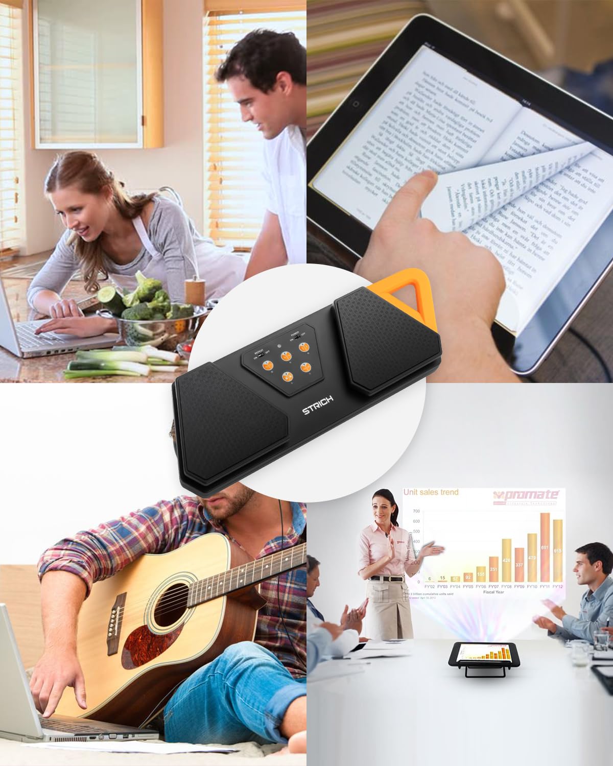 STRICH Wireless Page Turner Pedal for Musical Instruments, Anti-Slip Rubber Portable Foot Pedal, Silent Rechargeable Music Page Turner for iPad, Tablets, Phone, Super-long Endurance, SPT-10X