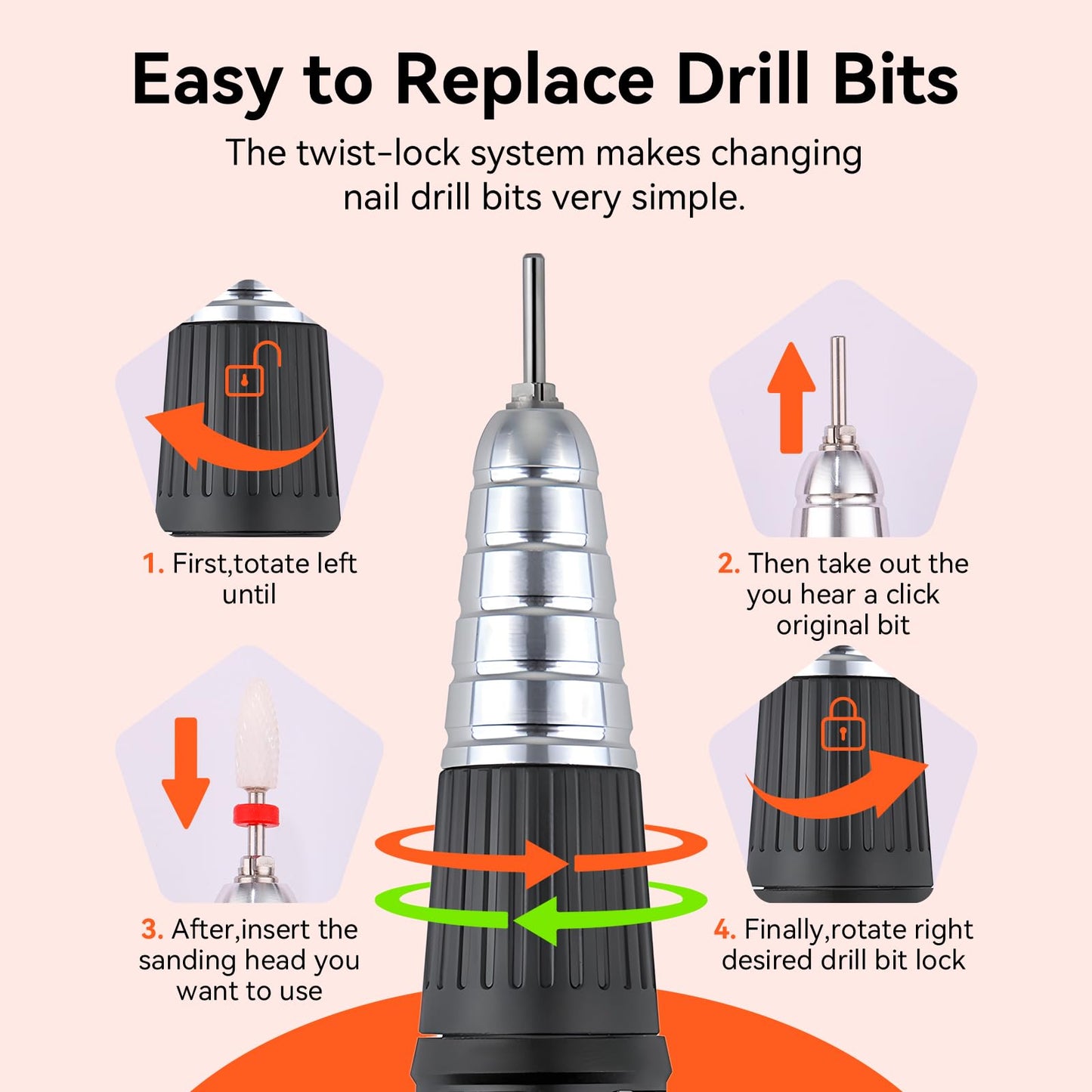Makartt Nail Drill Handpiece for Up200 Machine:Professional Electric File Remove Gel Polish Poly Nail Gel Black
