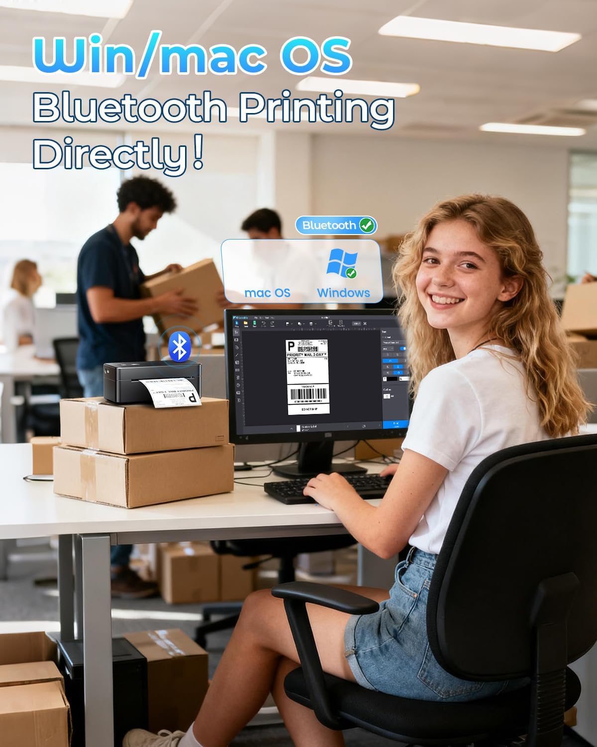 Bluetooth Thermal Shipping Label Printer for Canada Post, 4x6 Thermal Label Printer for Small Business, Wireless Label Printer Compatible with iOS Android Phone&Pad&PC, Used for UPS, FedEx, Tiktok