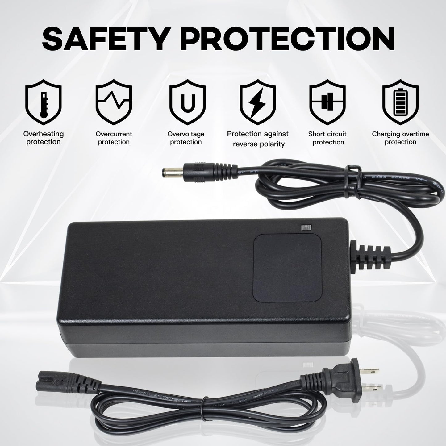 54.6V 2A Battery Charger 48V Charger Power Supply Adapter for 48v Li-ion Battery Pack, HD Display of Current Charging Voltage, Multiple Security Protection and Smart Shut-Off Charging