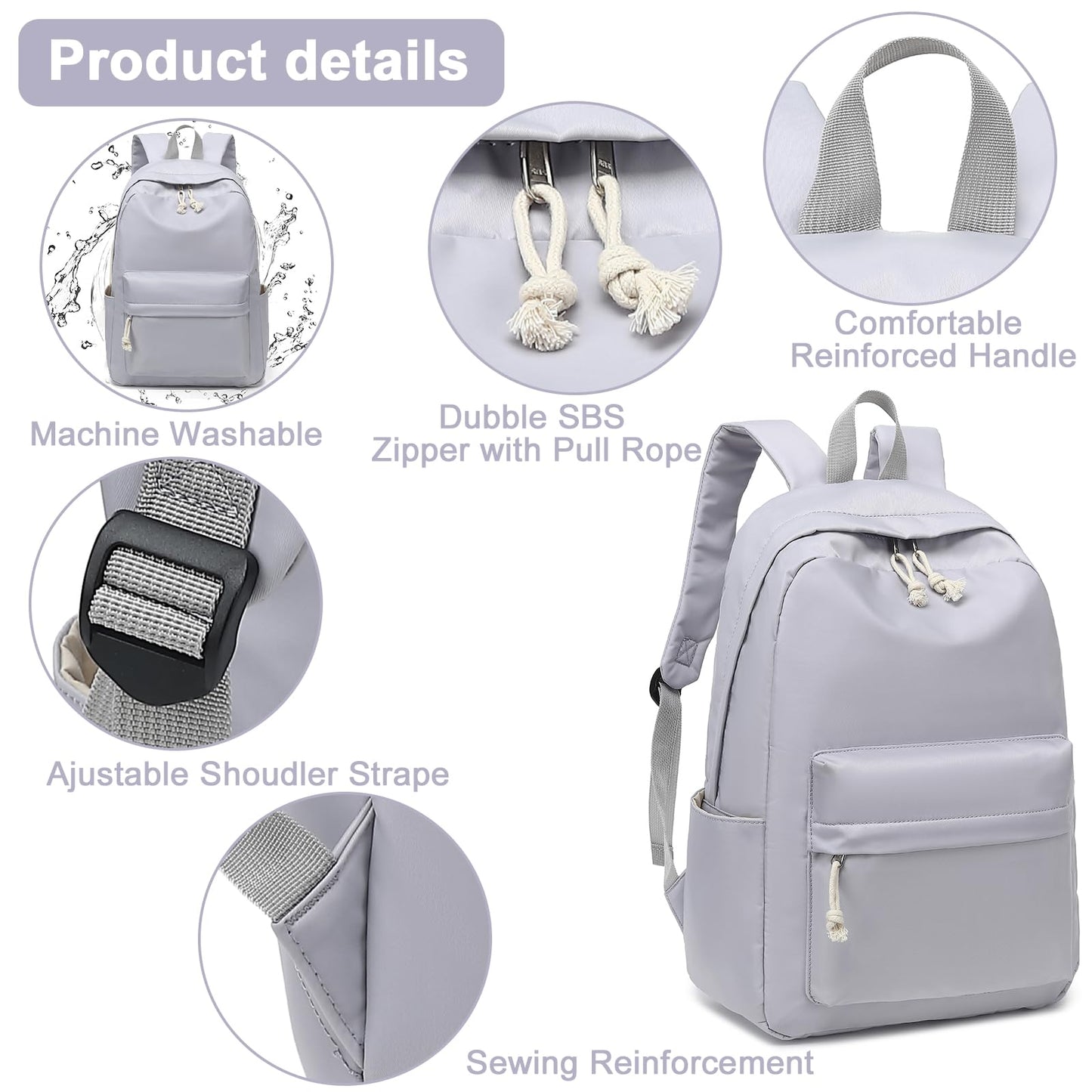 Bluboon School Backpack for Teen Girls Women Laptop Backpack College Bookbags Middle School Travel Work Commuter Back Pack, Grey, 12x17x6.5 inches