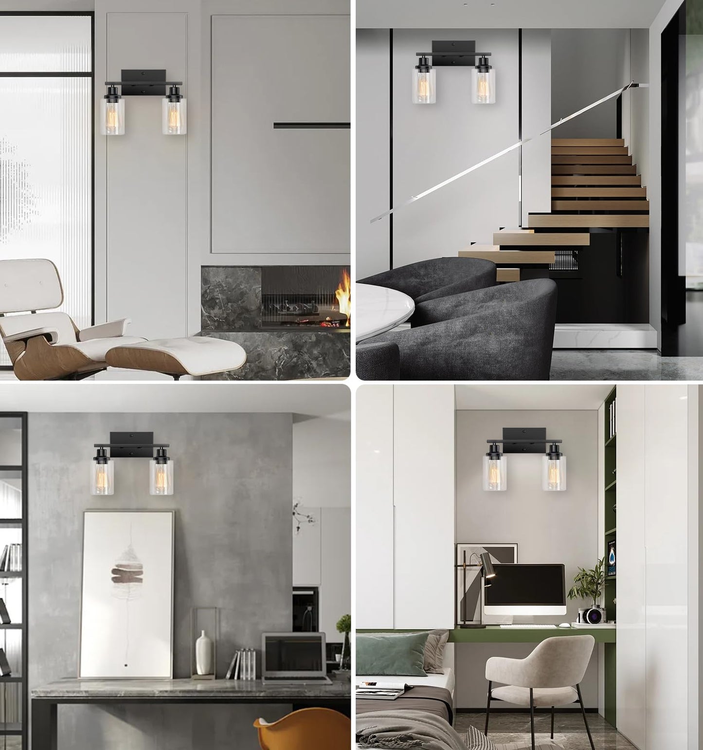 Bathroom Light Fixtures Over Mirror, 2-Light Black Vanity Light, Modern Vanity Lights for Bathroom with Clear Glass Shade, E26 Standard Vanity Lights with Metal Frame for Bedroom Hallway Living Room