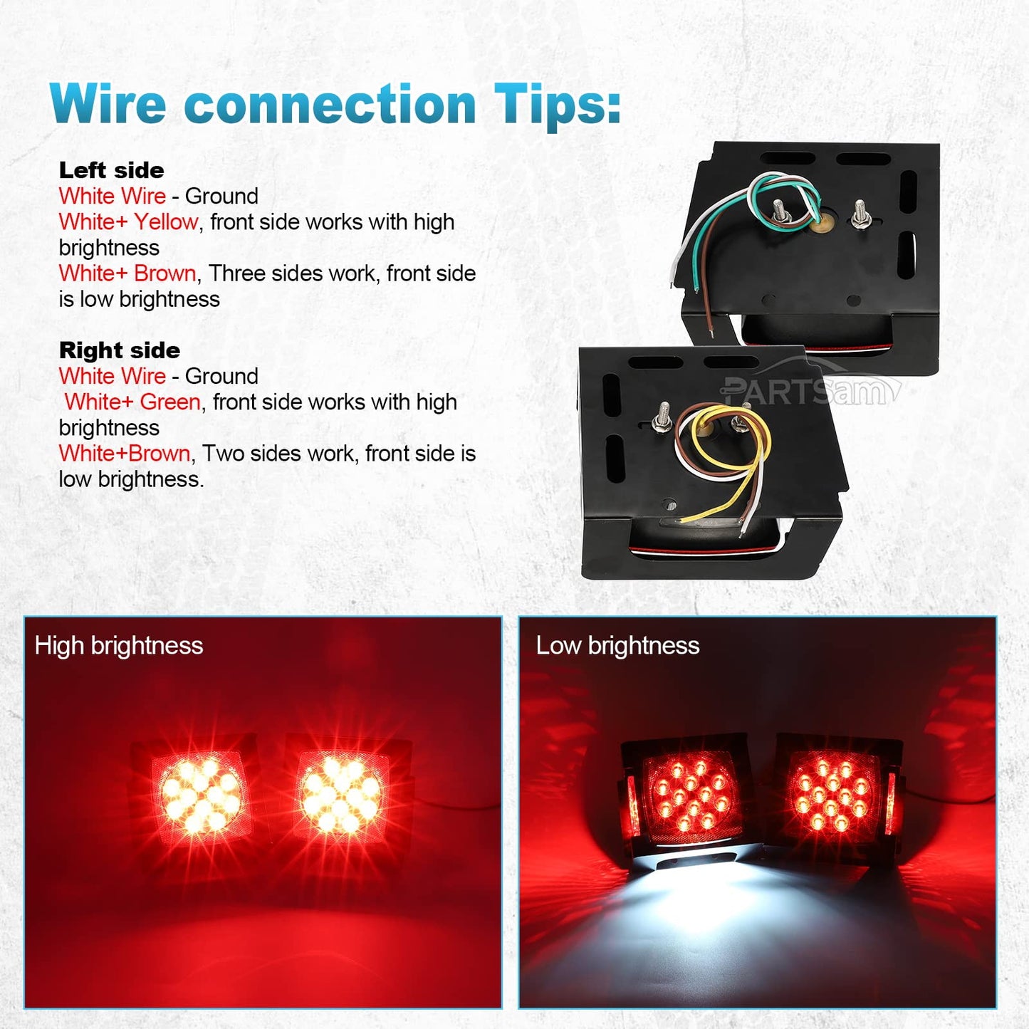 Partsam 2pcs Waterproof Square Led Trailer Light Kit Red LED Stop Turn Tail License Brake Running Light Lamp w Steel Mounting Boxes License Bracket for Under 80" Trailer Boat Truck IP68 DOT Approved
