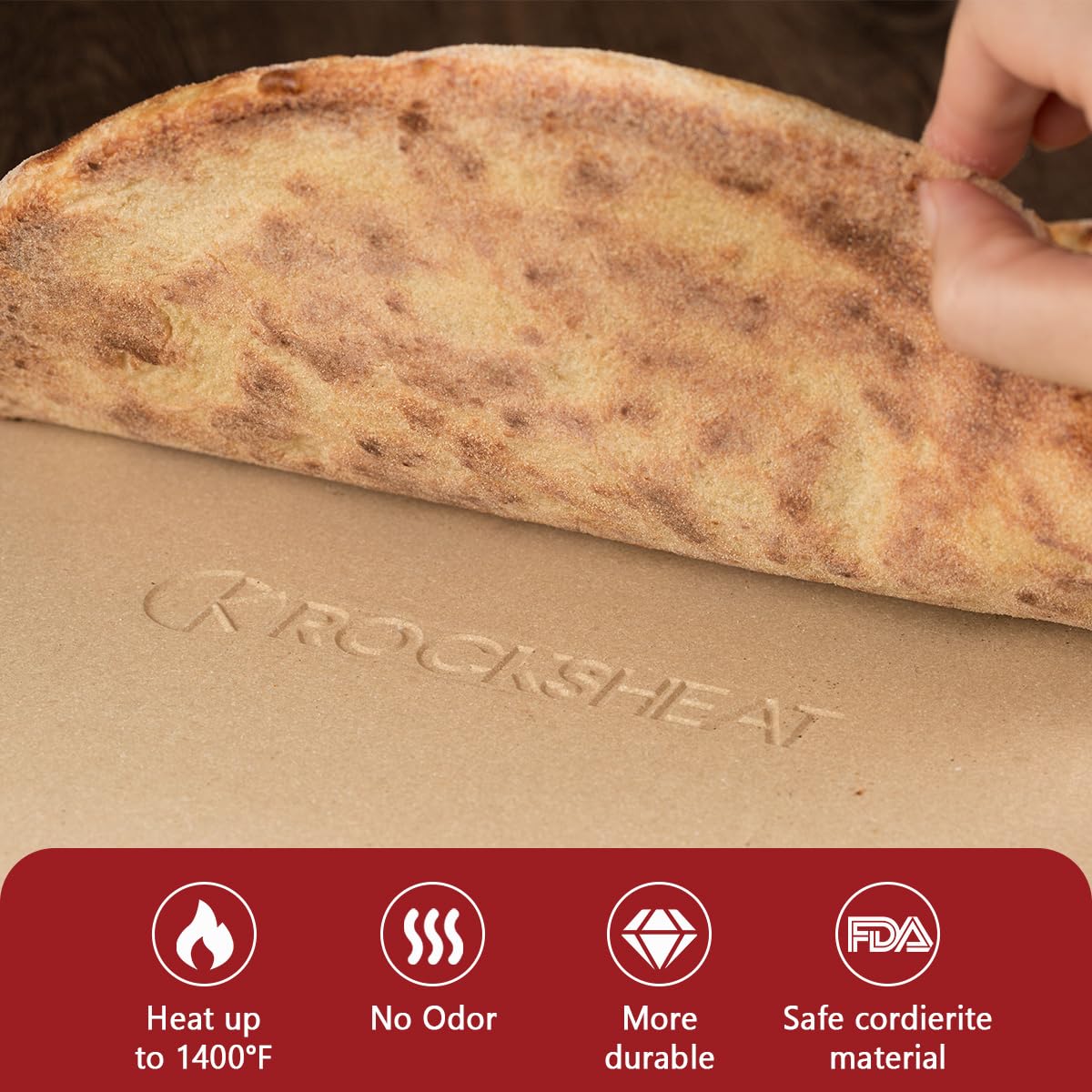 ROCKSHEAT 12" x 0.6" Round Pizza Stone, Cordierite Pizza Stone for Oven Grill BBQ, Food Grade Baking Stone for Pizza and Bread, Outdoor Pizza Accessories for Grilling