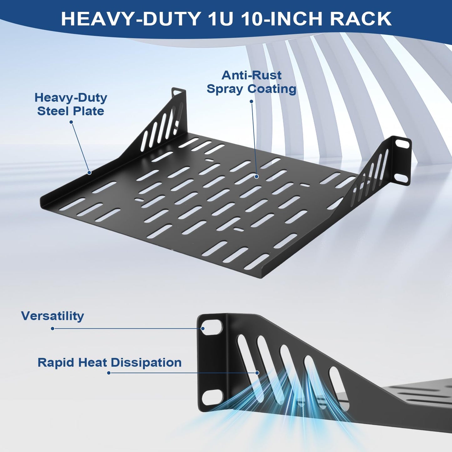 2 Pcs 10 inch 1U Server Rack Shelf,Heavy Duty Vented Rack Mount Shelf for 10" Server Rack & Cabinet,7.87" Depth Shelf with Enhanced Airflow for Network Equipment,Computer Racks & Cabinets