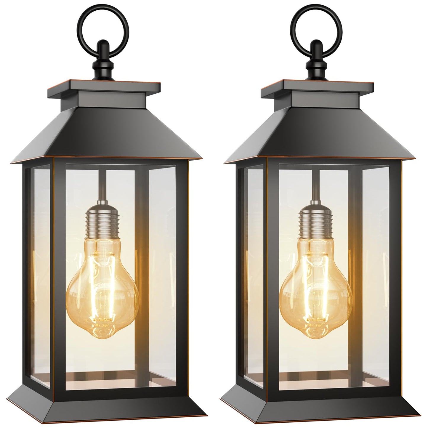 AYTPU 2 Pack Hanging Solar Lanterns Glass Solar Lights Outdoor Waterproof Upgraded Solar and AAA Battery Powered, for Outside Porch, Patio and Indoor Tables, Mantelpiece