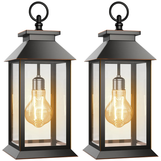 AYTPU 2 Pack Hanging Solar Lanterns Glass Solar Lights Outdoor Waterproof Upgraded Solar and AAA Battery Powered, for Outside Porch, Patio and Indoor Tables, Mantelpiece