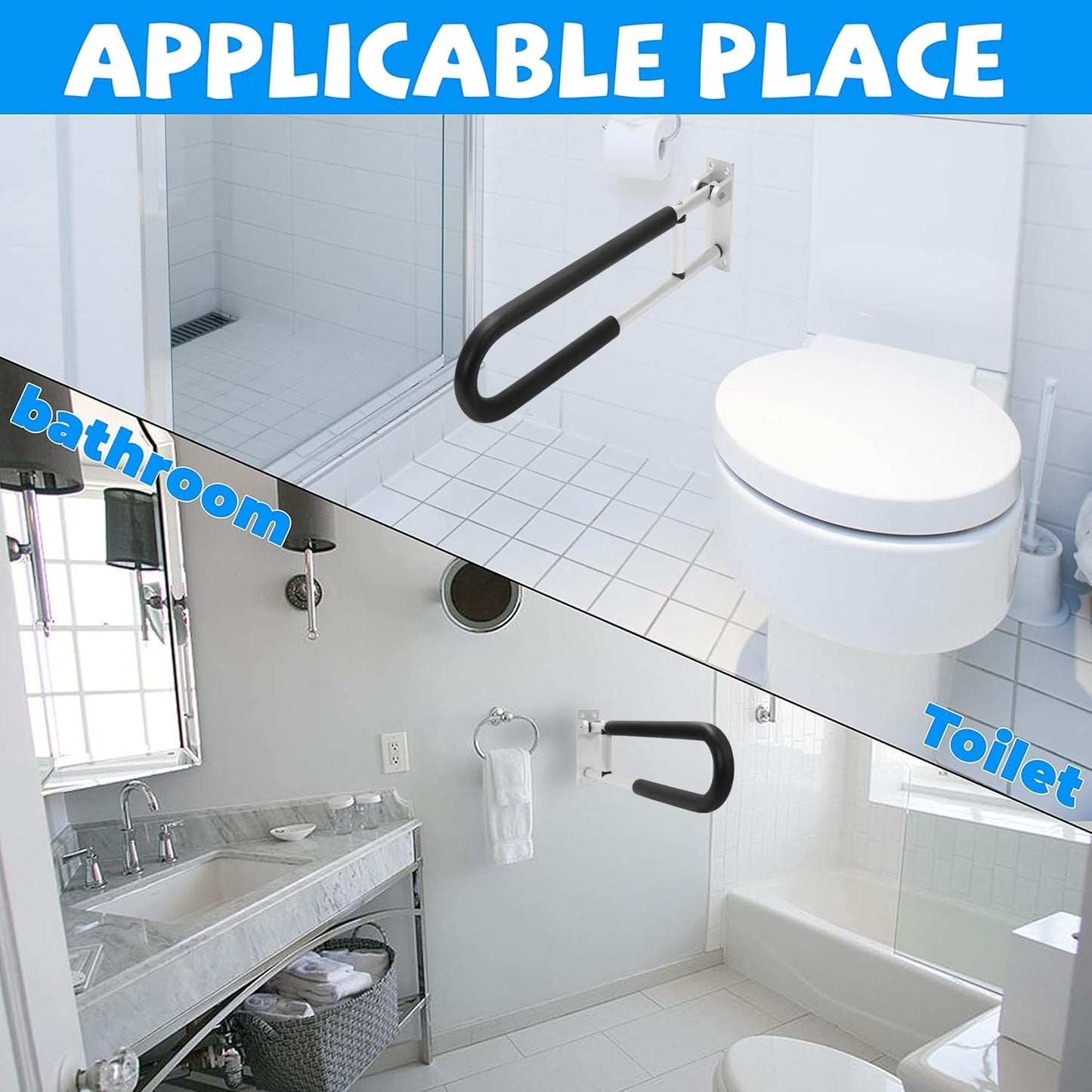 HECASA Toilet Grab Bar 23.6 Inch Flip Up Handicap Grab Bars Rails Folding Support for Elderly Disabled Pregnant Woman Bathroom Shower Safety Toilet Safety Rail