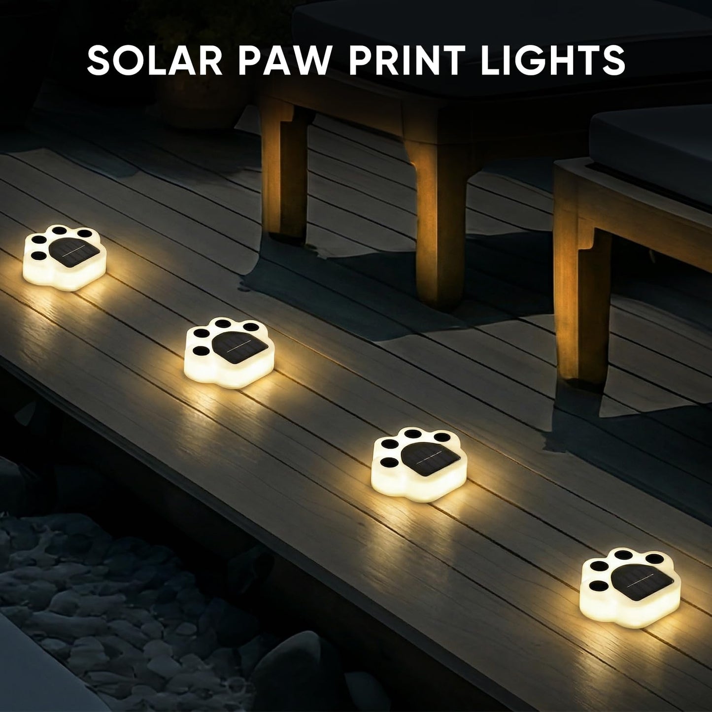 Solar Paw Print Lights 8 Pack, Outdoor Waterproof Solar Garden Lights, Lawn Patio Pathway Decorative Lights, Pet Dog Lovers Gifts for Women Mom Mother's Day (Warm White)